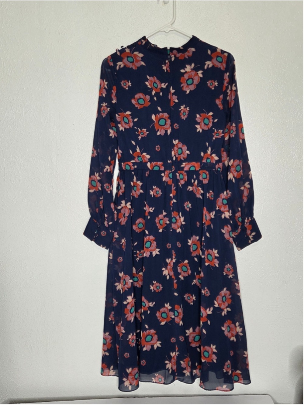 ModCloth Vintage Style Navy Floral Chiffon Long- Sleeve Midi Dress Size Medium - Picture 6 of 14